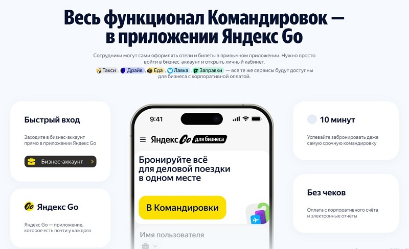 Яндекс Командировки для бизнеса